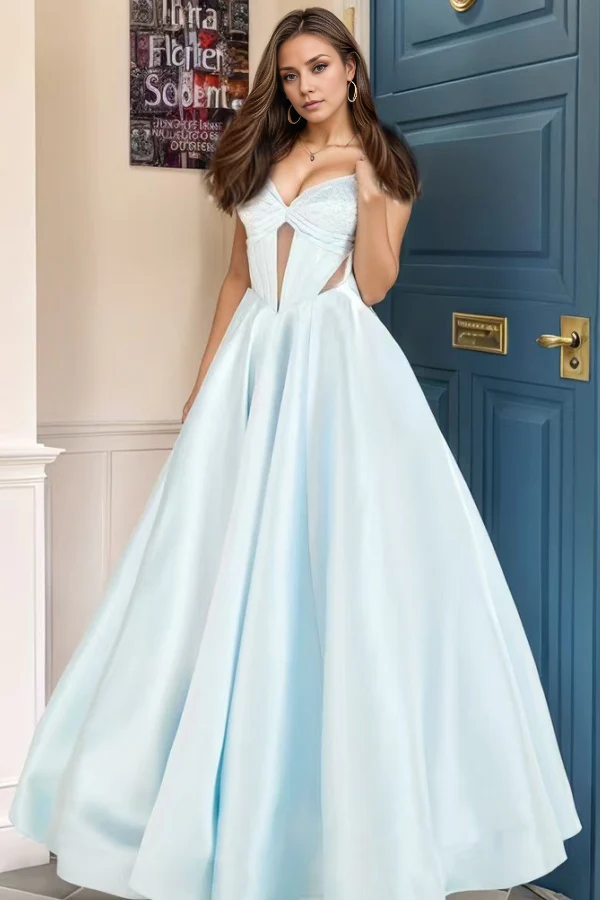 OKBBN Chic A-line Sweetheart Collar Sleeveless Beaded Ruffle Ball Dress