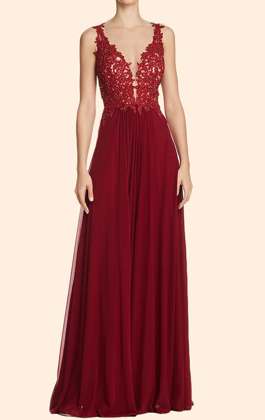 OKBBN lace shoulder strap deep V-neck long formal ball dress