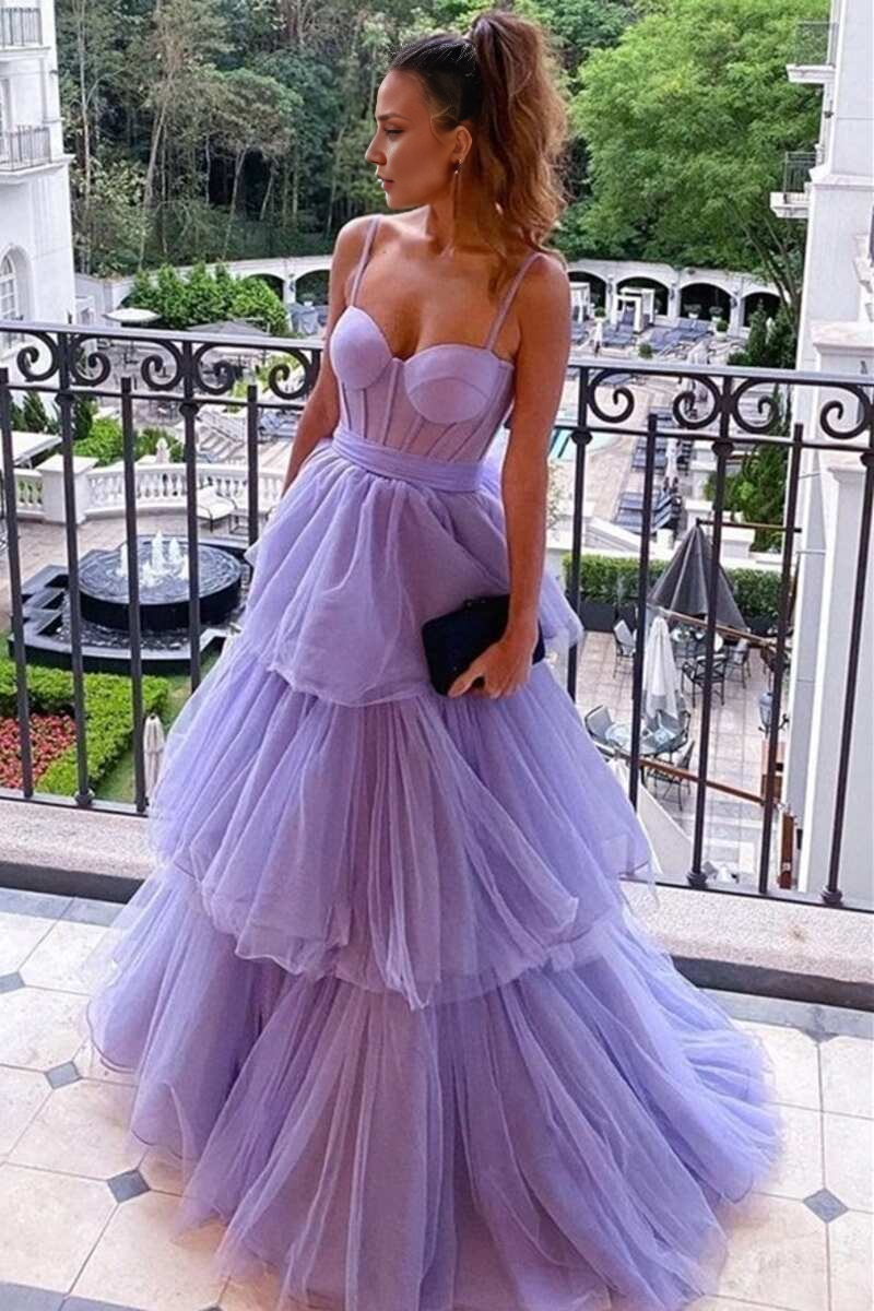 OKBBN A-line layered lotus leaf edge length chiffon dance dress