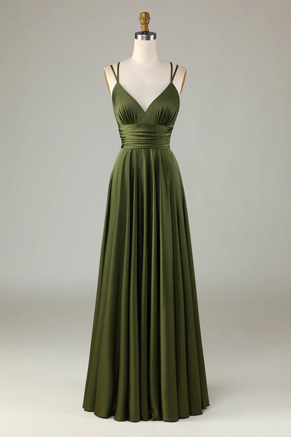 OKBBN A-line sleeveless thin shoulder strap long bridesmaid dress