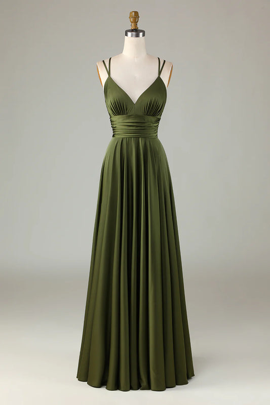 OKBBN A-line sleeveless thin shoulder strap long bridesmaid dress