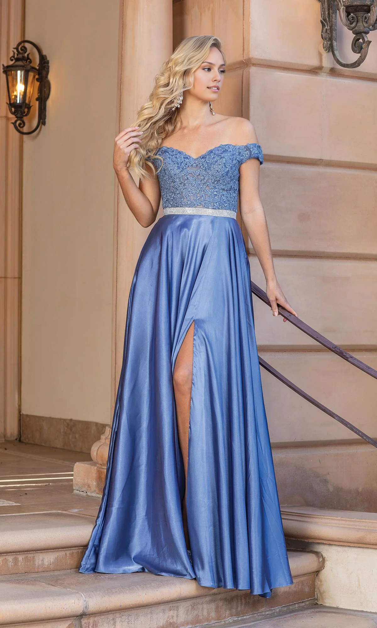 OKBBN's charming embroidered off shoulder long ball gown