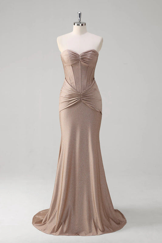 OKBBN mermaid off shoulder tight corset pleated backless long evening gown