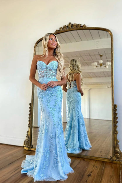 OKBBN Long Mermaid Sweetheart Lace Formal Ball Dress