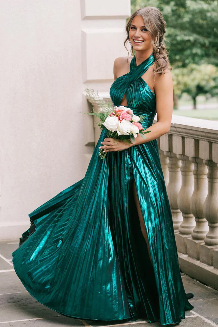 OKBBN charming A-line backless satin slit dance dress