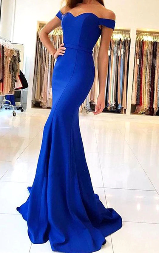 OKBBN Off Shoulder Mermaid Knitted Formal Ball Dress
