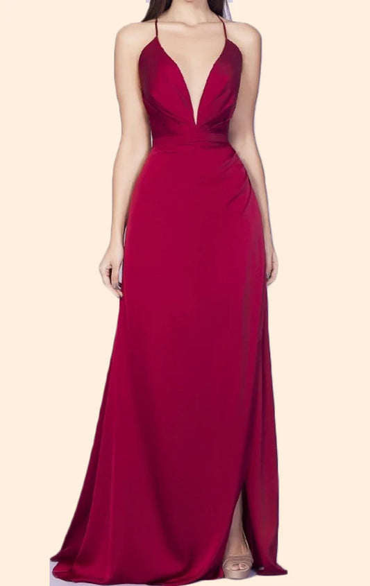 OKBBN slim shoulder V-neck chiffon long formal ball dress