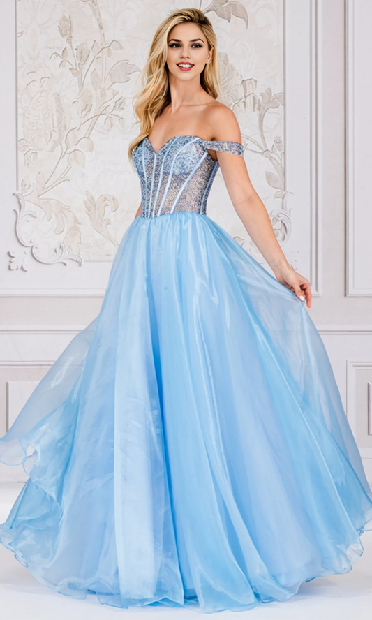 OKBBN organza off shoulder tight ball dress