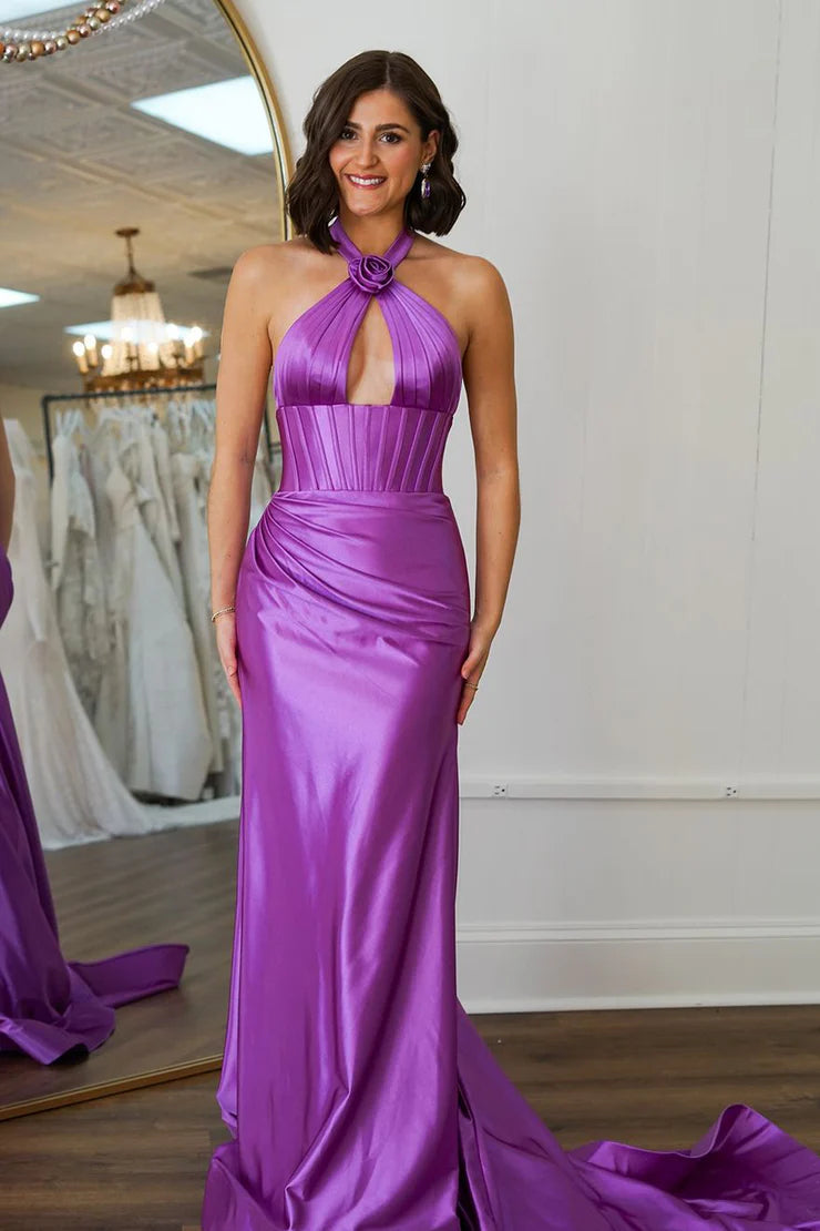OKBBN Mermaid Strap Satin Long Ball Dress