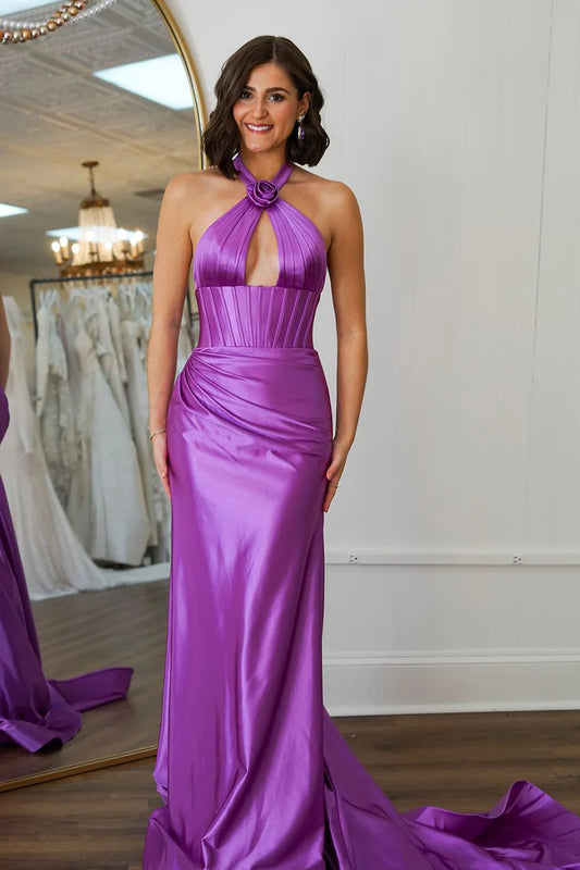 OKBBN Mermaid Strap Satin Long Ball Dress