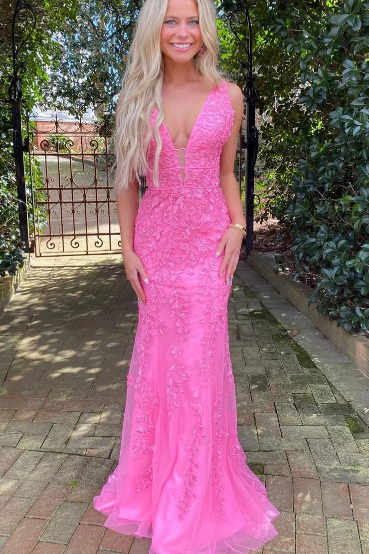 OKBBN Mermaid V-neck Lace Long Ball Dress