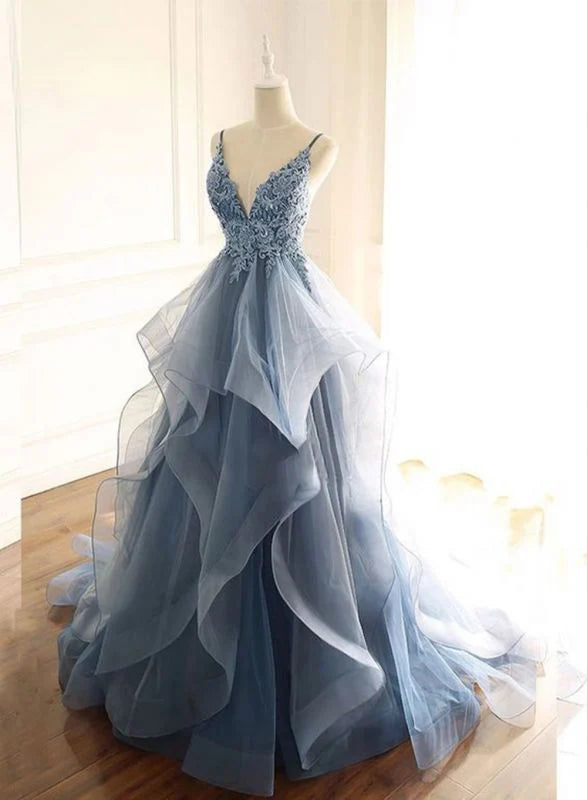 OKBBN Gorgeous V-neck Thin Strap Ruffle Ball Dress