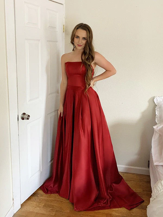 OKBBN pleated satin sleeveless and strapless ball gown