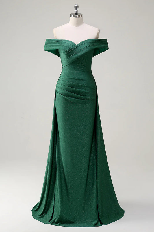 OKBBN off shoulder strapless pleated long evening gown