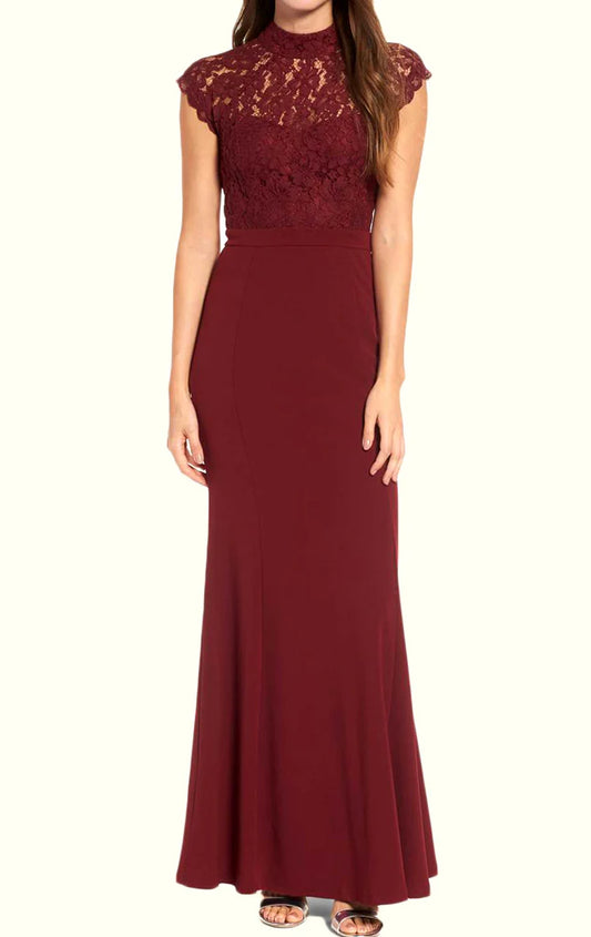 OKBBN High Collar Lace Knitted Long Simple Formal Ball Dress