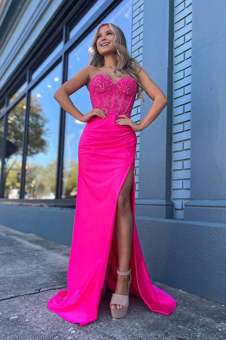 OKBBN Charming Mermaid Sweetheart Satin Split Ball Dress