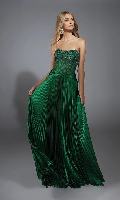OKBBN strapless long pleated off shoulder ball gown