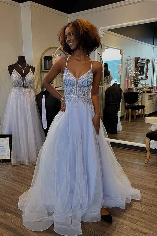 OKBBN Cute A-line V-neck Chiffon Long Ball Dress