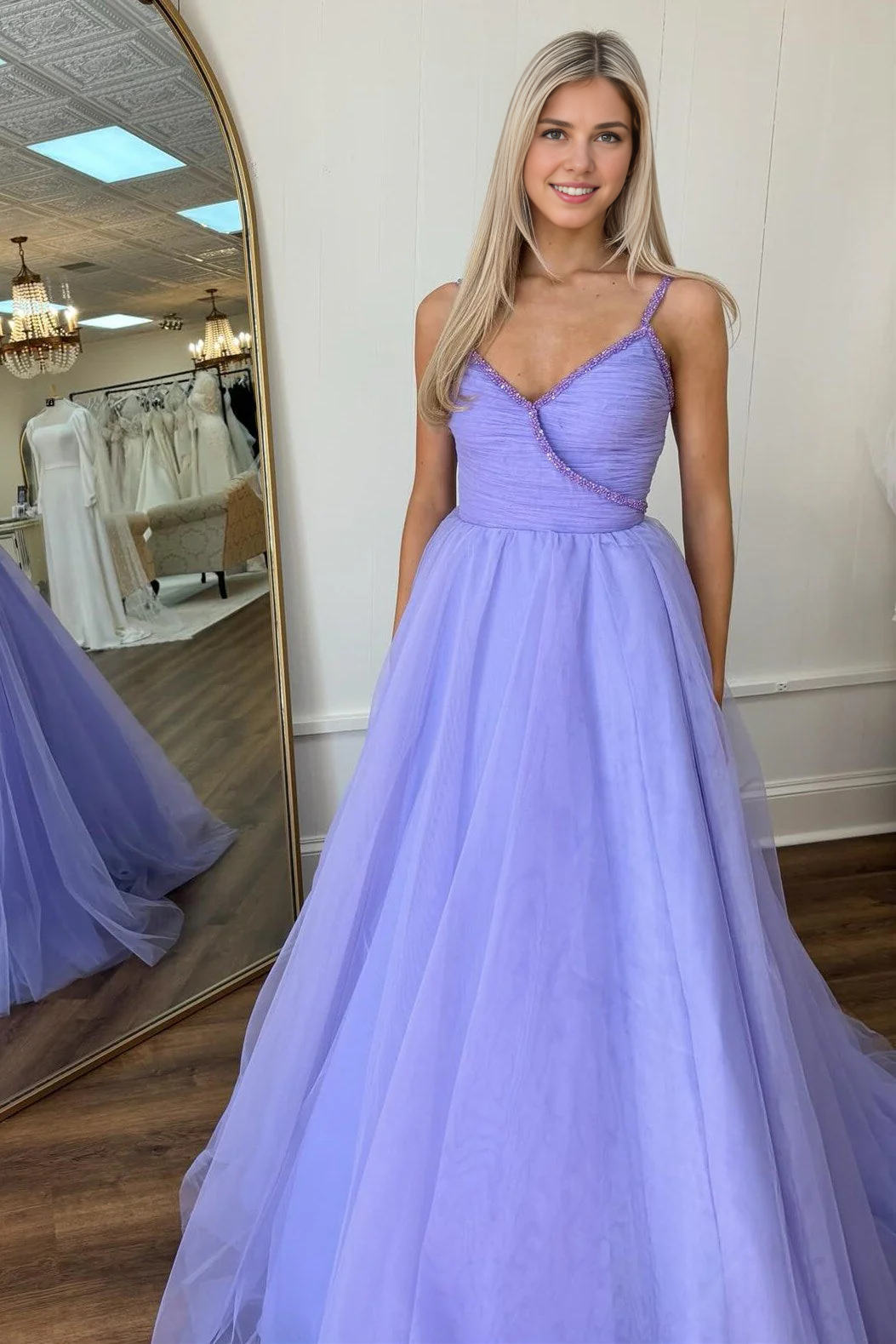 OKBBN Beaded Oblique Chiffon Ball Dress