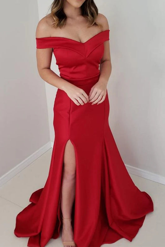 OKBBN Mermaid Off Shoulder Satin Formal Ball Dress