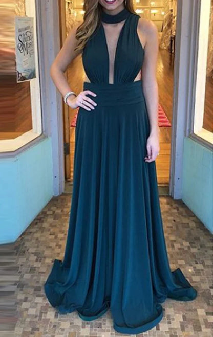 OKBBN backless deep V-neck knitted simple formal ball dress