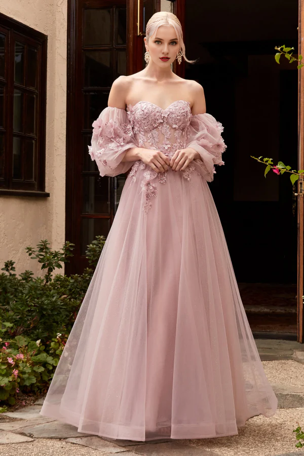 OKBBN Luxury A-line Sweetheart Collar Long Lantern Sleeves Tulle Ball Dress