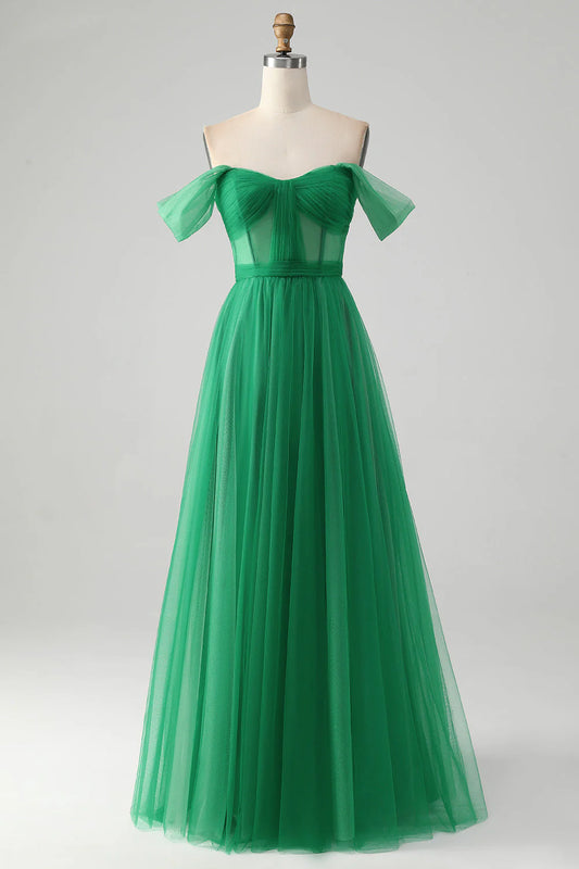 OKBBN A-line off shoulder tight corset long evening gown