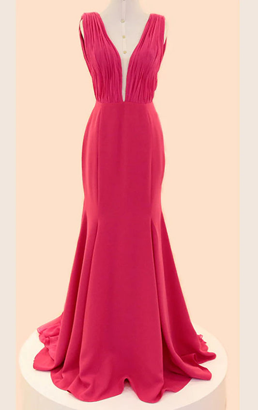 OKBBN Mermaid Strap V-neck Chiffon Long Ball Dress