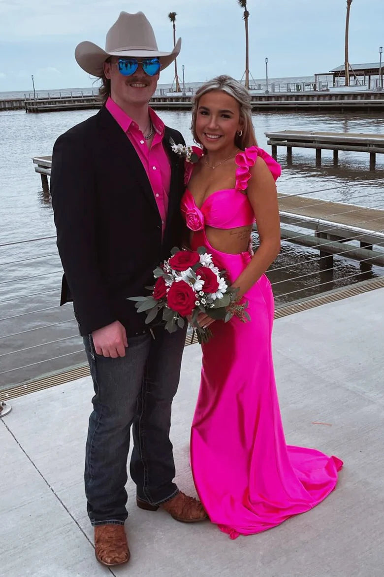 Flutter Sleeve Cutout Mermaid Fitted Gown