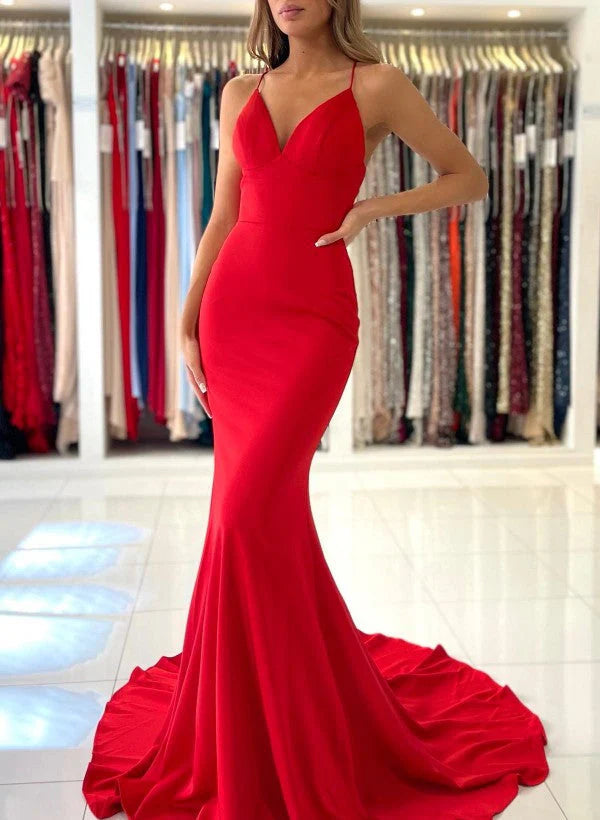 OKBBN Long Mermaid V-neck Bareback Ball Dress
