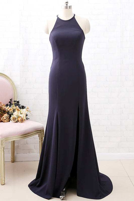 OKBBN backless round neck formal simple ball dress with slit