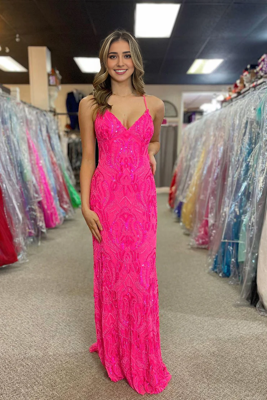 OKBBN Mermaid V-neck sequin decal long ball dress