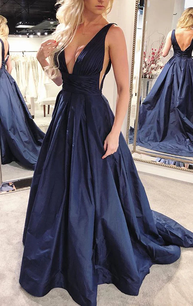 OKBBN Deep V-neck Taft Elegant Formal Ball Dress