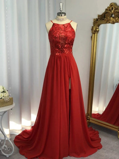 OKBBN A-line elegant sleeveless backless chiffon applique dance dress