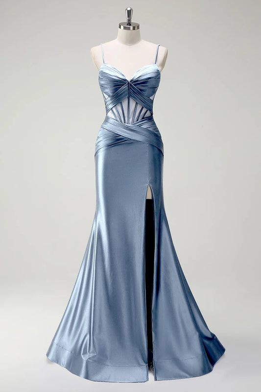 OKBBN mermaid slim shoulder strap long satin sleeveless evening gown