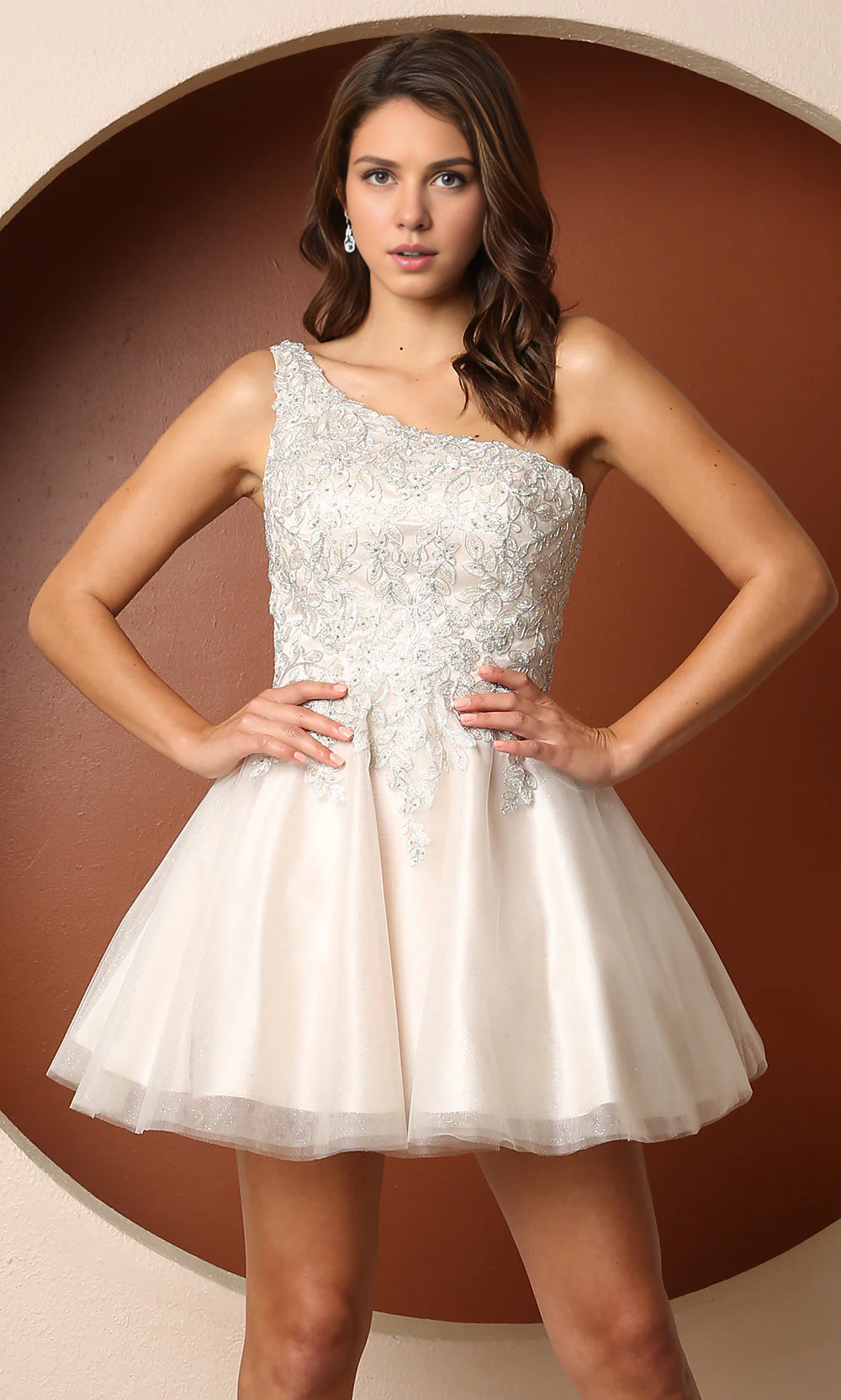 OKBBN Sweet One Shoulder Short Tight Top Beads and Flower Embroidery Asymmetric Collar Homecoming Dresses