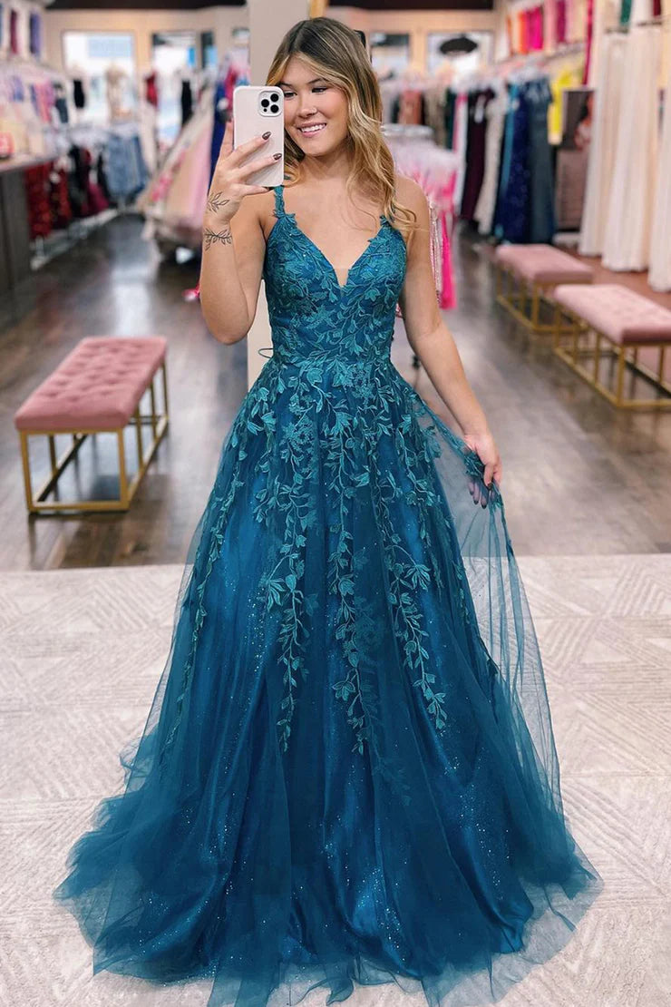 OKBBN A-line V-neck chiffon long ball gown