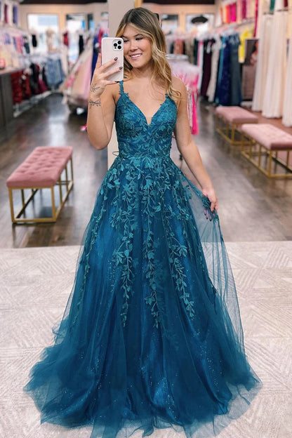 OKBBN A-line V-neck chiffon long ball gown