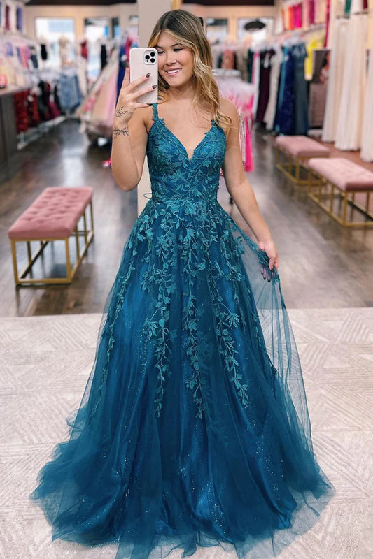 OKBBN A-line V-neck chiffon long ball gown
