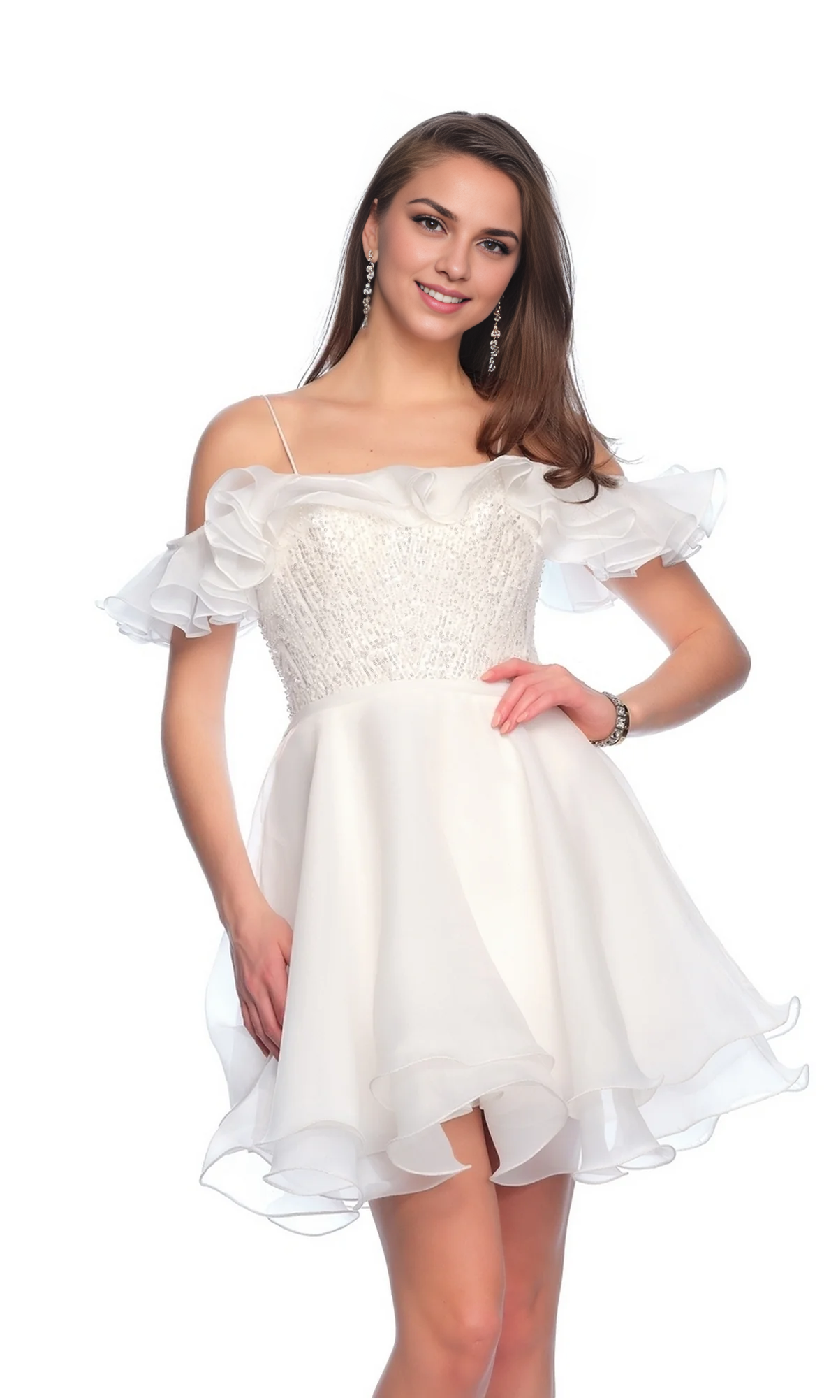 OKBBN ruffled neckline, slim shoulder straps, backless beaded corset, Homecoming Dresses