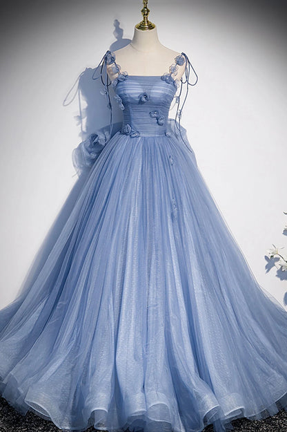 OKBBN chiffon long A-line thin shoulder strap bow ball dress
