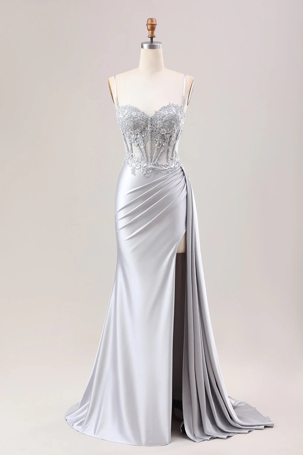 OKBBN mermaid pleated transparent top tight corset satin Huatuo trailing ball dress