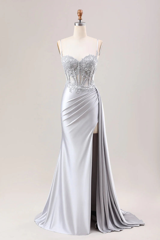 OKBBN mermaid pleated transparent top tight corset satin Huatuo trailing ball dress