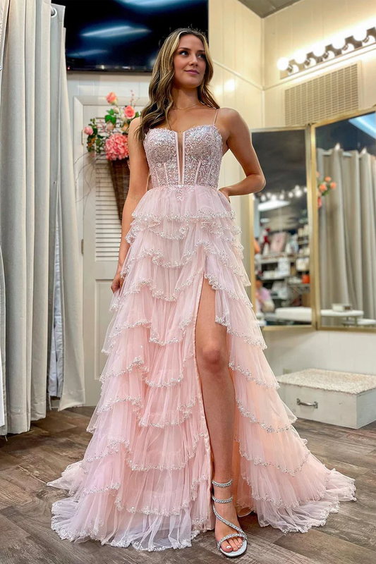 OKBBN Cute A-Shape Sweetheart Chiffon Layered Long Ball Dress
