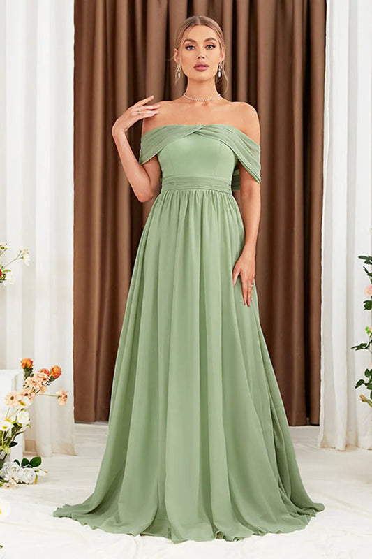 OKBBN A-line chiffon off shoulder backless evening gown