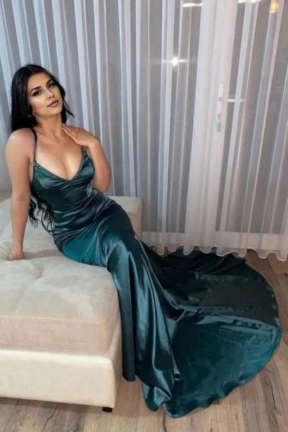 OKBBN Simple V-neck Long Mermaid Ball Dress