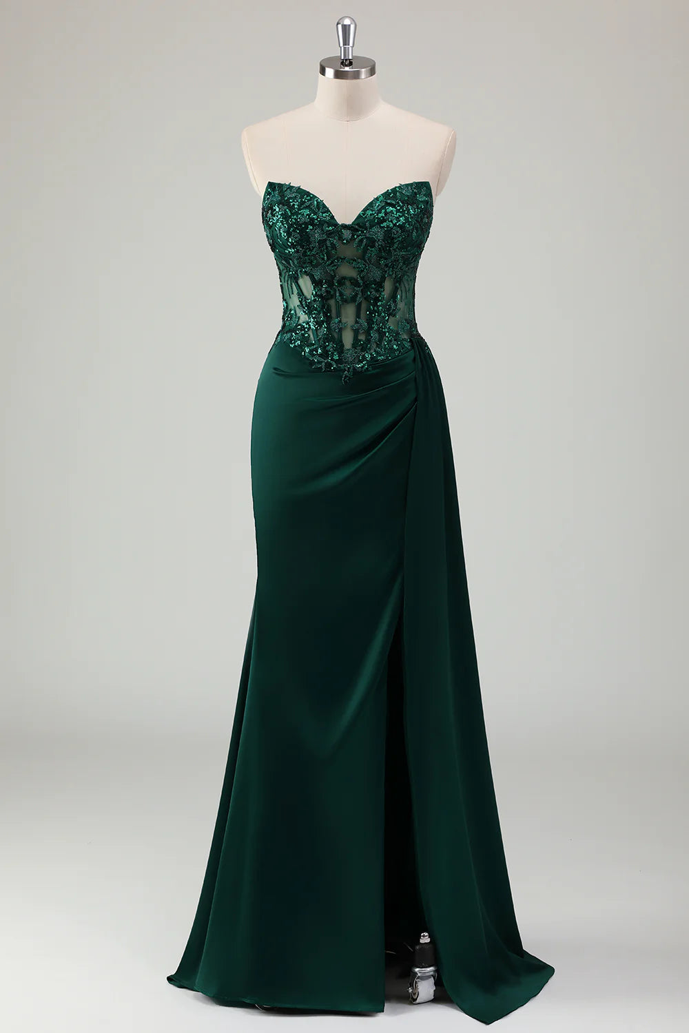 OKBBN mermaid off shoulder pleated tight corset long slit evening gown