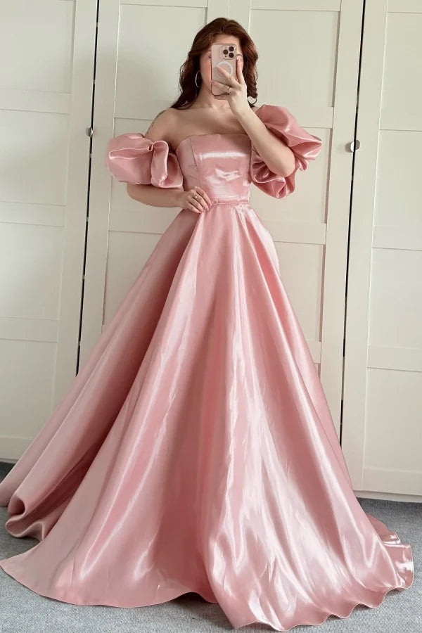 OKBBN minimalist casual A-line off shoulder detachable bubble sleeve ball gown
