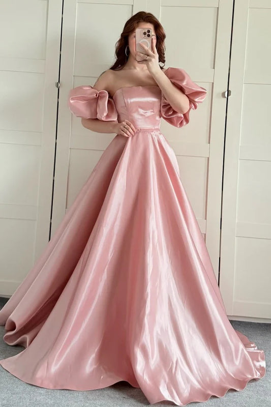 OKBBN minimalist casual A-line off shoulder detachable bubble sleeve ball gown