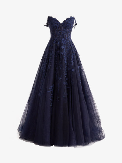 OKBBN A-line slit lace chiffon ball gown